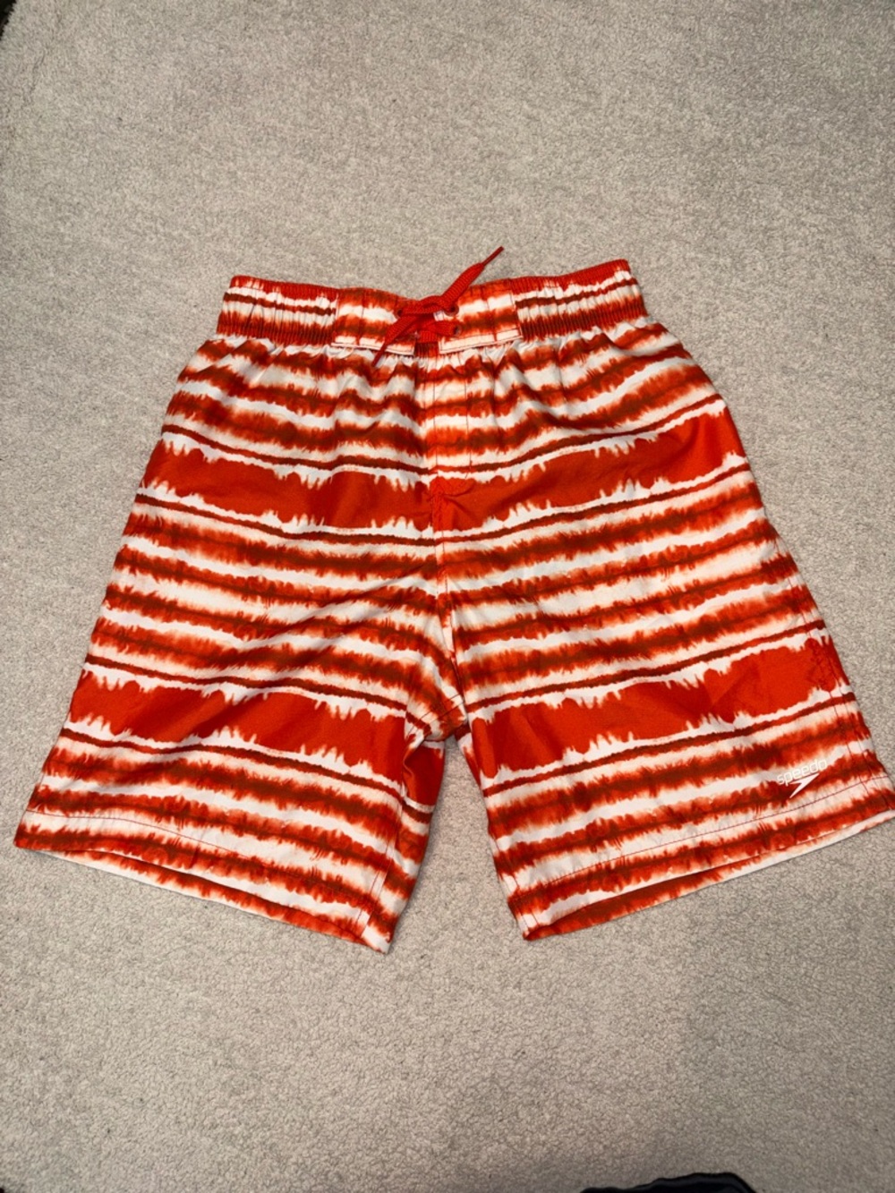 Speedo Boys XL Orange & White Tie Dye Striped Swim Trunks Board Shorts